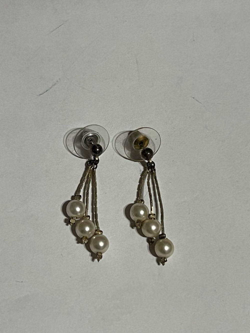 Faux Pearl Drop Dangle Earrings - White Pearls on Silver Chains